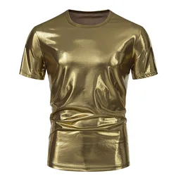 #4105 Hip Hop T Shirt Man Short Sleeve Summer T Shirt O-neck Loose Gold Silver Red Green Punk Streetwear Tshirt Shinny Surface