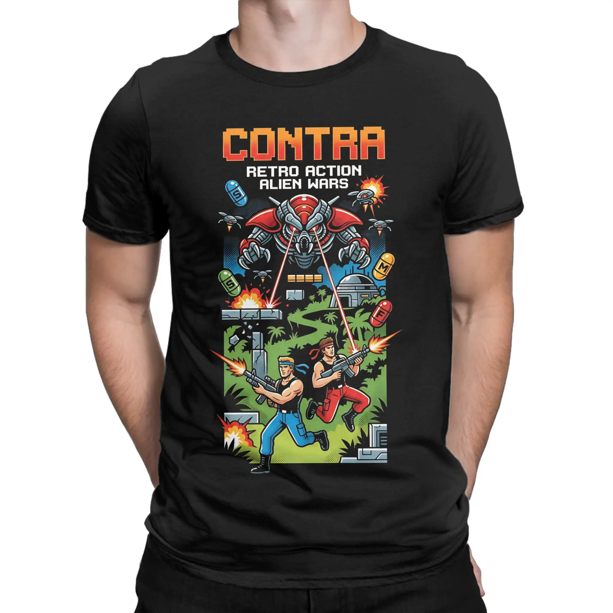 Retro Arcade Contra Wars Classic Novelty 100% Cotton T-Shirt Contra NES Tees Tops For Men