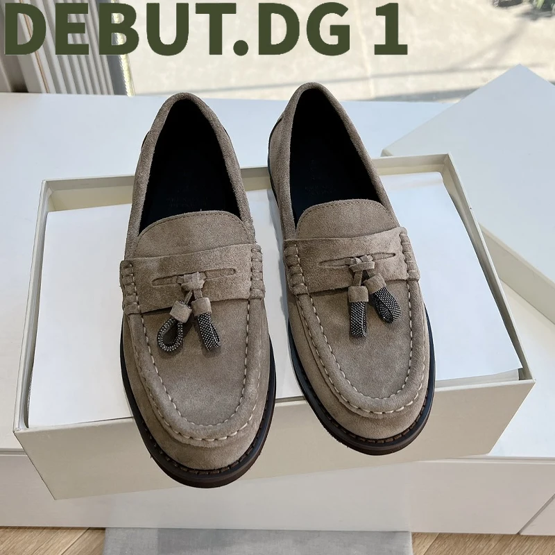 Women's Winter Suede Beaded Loafer Platform Sneakers, Fleece Lined Slip On Warm Casual Shoes