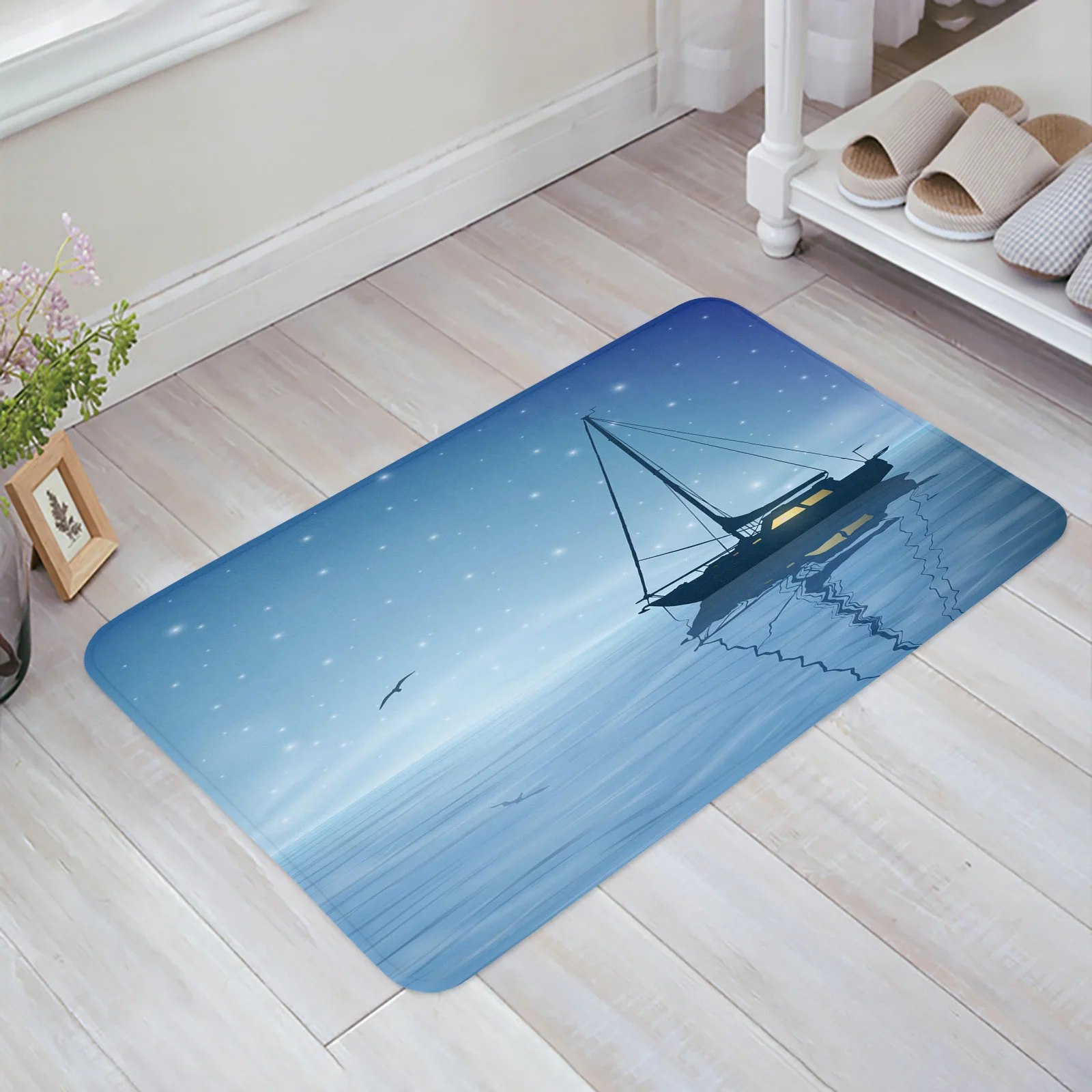 Night Sky Stars Birds Sea Sailing Kitchen Doormat Bedroom Bath Floor Carpet House Hold Carpet Door Mat Area Rugs Home Decor