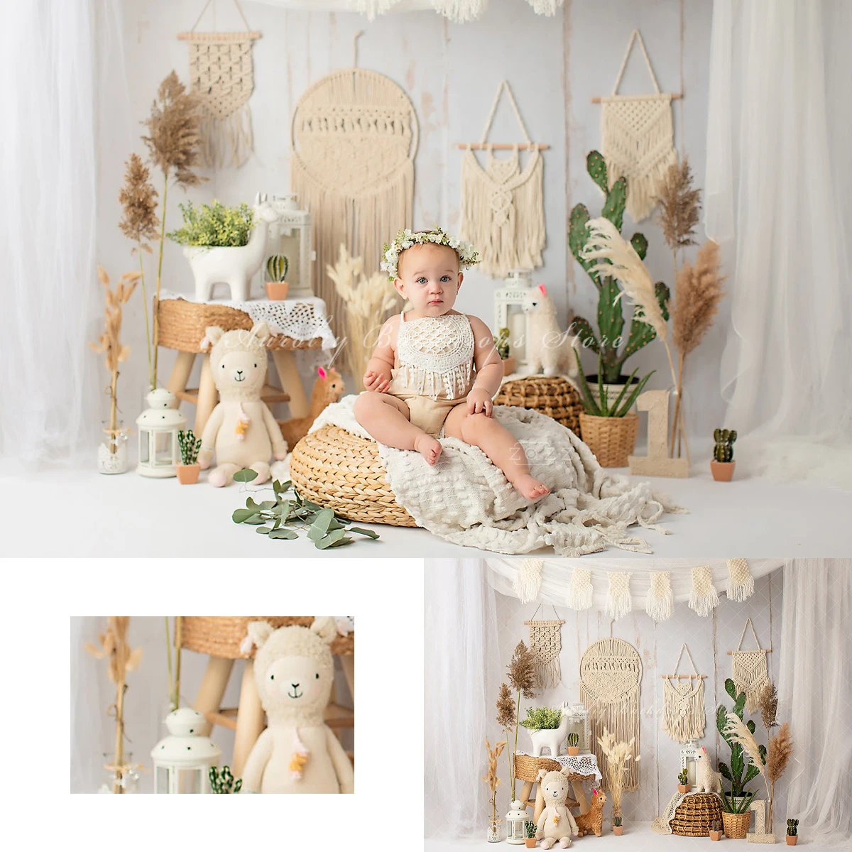 Bohemian Decoration Backdrops Cake Smash Kids Baby Photography Props Child Adult  Decors Desert Alpaca Photo Backgrounds