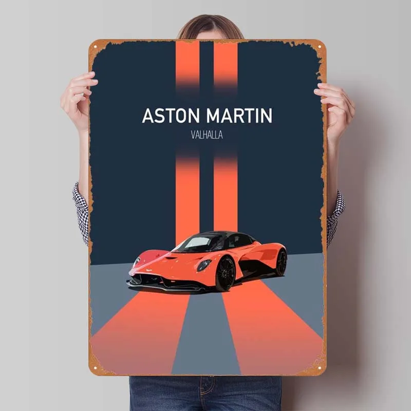 Aston Martin Valhalla Car Metal Sign Poster Metal Wall Art Mural Vintage Tinplate Sign for Garage Wall Art Decoration Coffee Bar