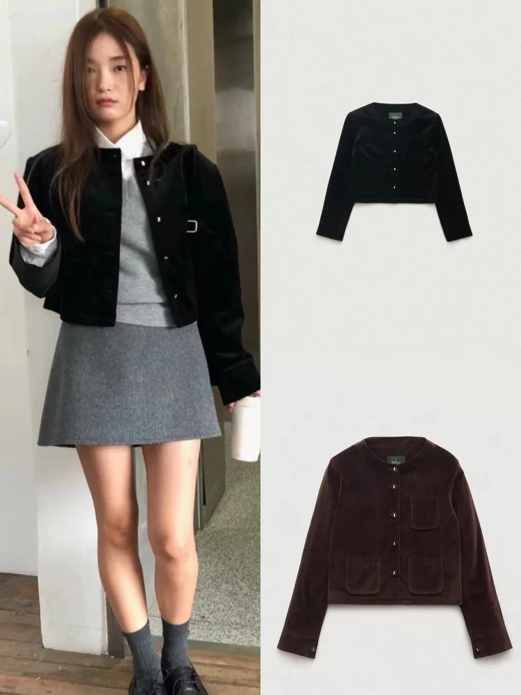 

Женская бархатная куртка в стиле ретро, свободная посадка, круглая верхняя одежда для похудения, осенняя мода, восточные ворота, восемь молочных домашних животных