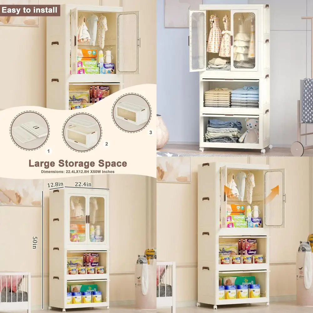 

Детский портативный органайзер для одежды с 4 секциями, магнитной дверцей, штангой для подвешивания и 10 вешалками