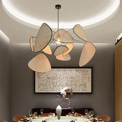 Modern Nordic Rustic Restaurant Woven Chandelier Lamp Kitchen Dining Led Ceiling Bamboo Wood Pendant Light Kitchen Pendant