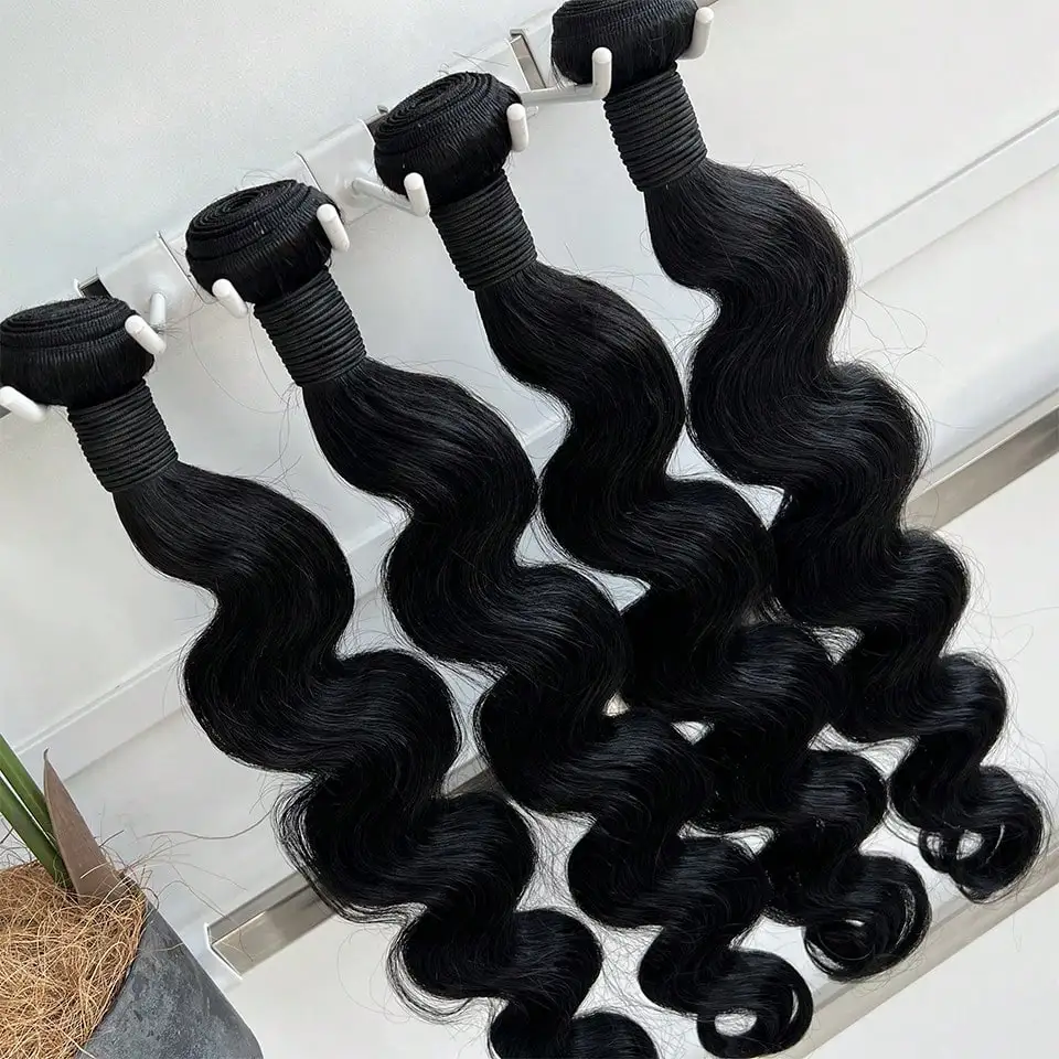 

Virgin Human Hair Bundles Pure Black Body Wave Well Arranged Bundles Wavy Human Hair Extensions For Weaving Use 32 34 36 38 Inch