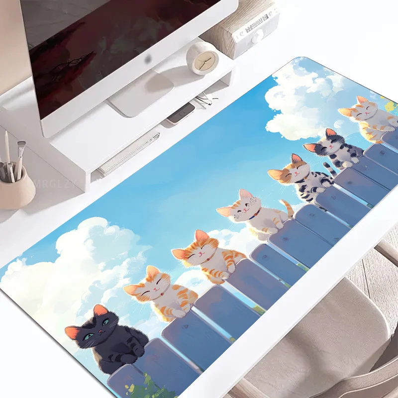 만화 고양이 게이밍 매트 데스크 패드 사무실 책상 용품 마우스 매트 러그 데스크탑 데스크 패드 귀여운 게이밍 PC 플레이매트 900x400