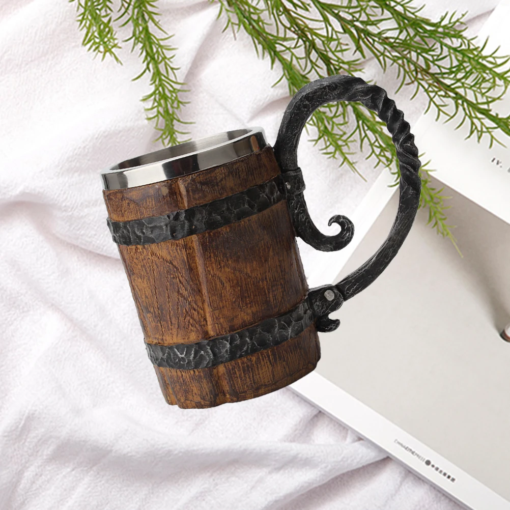 

Barrel Shaped Mug Stainless Steel Vintage Drinking Decorative Coffee Beer 3D Design Exquisite Craftsmanship Resin Material Glass