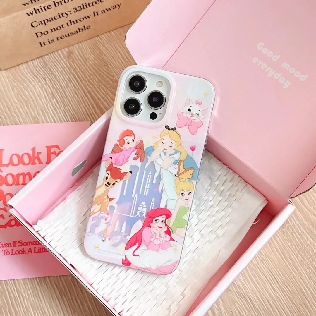 الفاخرة ديزني لطيف خرافة القلعة حورية البحر أليس الأميرة الليزر قضية الهاتف آيفون 15Pro ماكس 12 13 14 11 الكرتون الغطاء الخلفي
