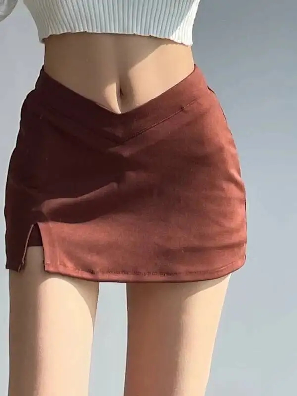 Ins Spicy Girl Trendy V-waist Design Sense Sexy Wrap Hip Short Skirt Single Women Summer Solid Slim Ultra Short Skirt P2I4