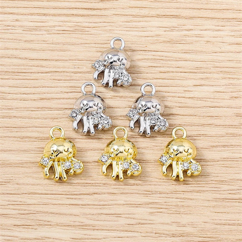 

5pcs 10x12mm Cartoon Mini Crystal Alloy Jellyfish Charms Pendants for Jewelry Making DIY Necklaces Earrings Bracelet Accessories