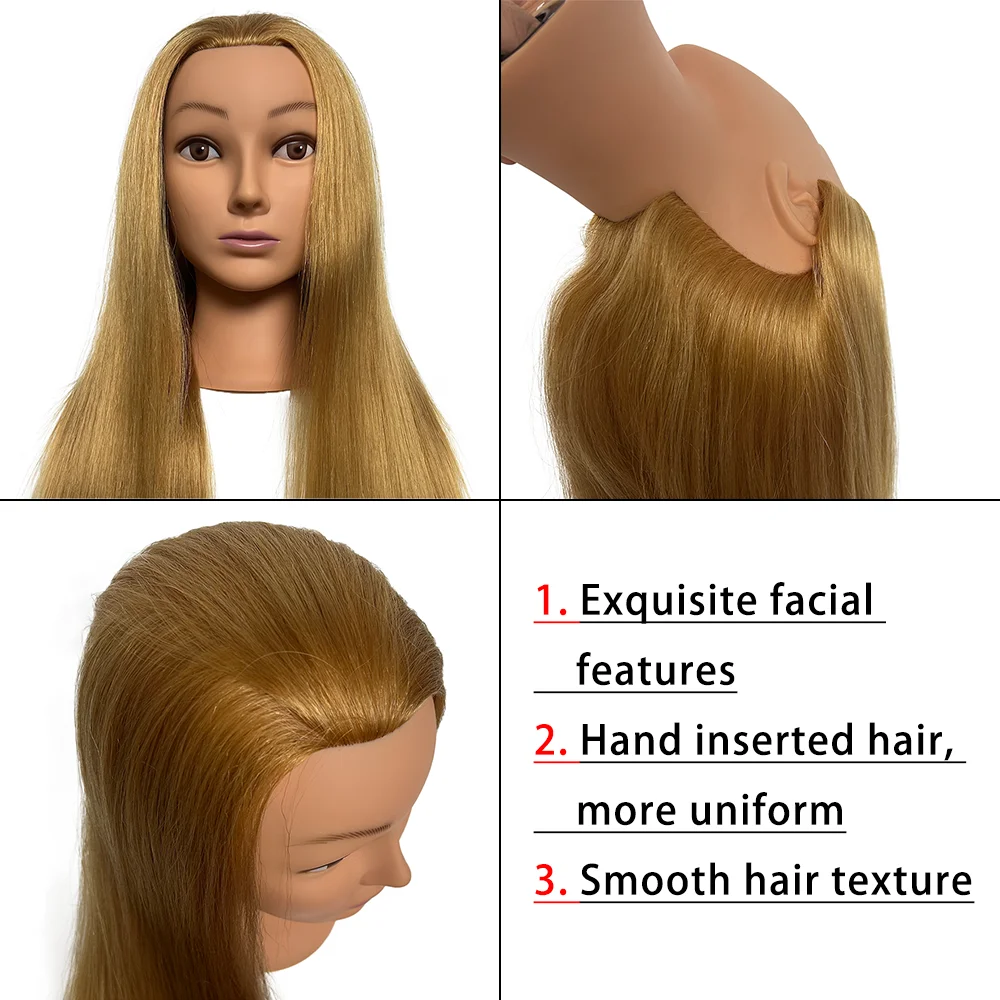 Schaufensterpuppenkopf aus 80 % Echthaar |   Hitzebeständiges goldenes glattes Haar zum Styling-Übungen, Flechten, lockiges Haar usw. 18 Zoll