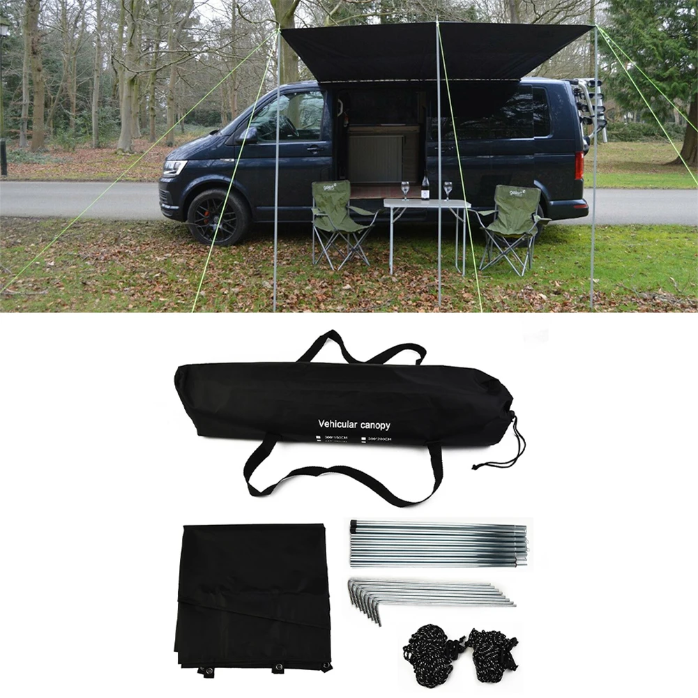 Universal Waterproof Awning Sun Canopy Sunshade For Motorhome Van Campervan Suv Black Adjustable Awning Black Shelter Sunshade