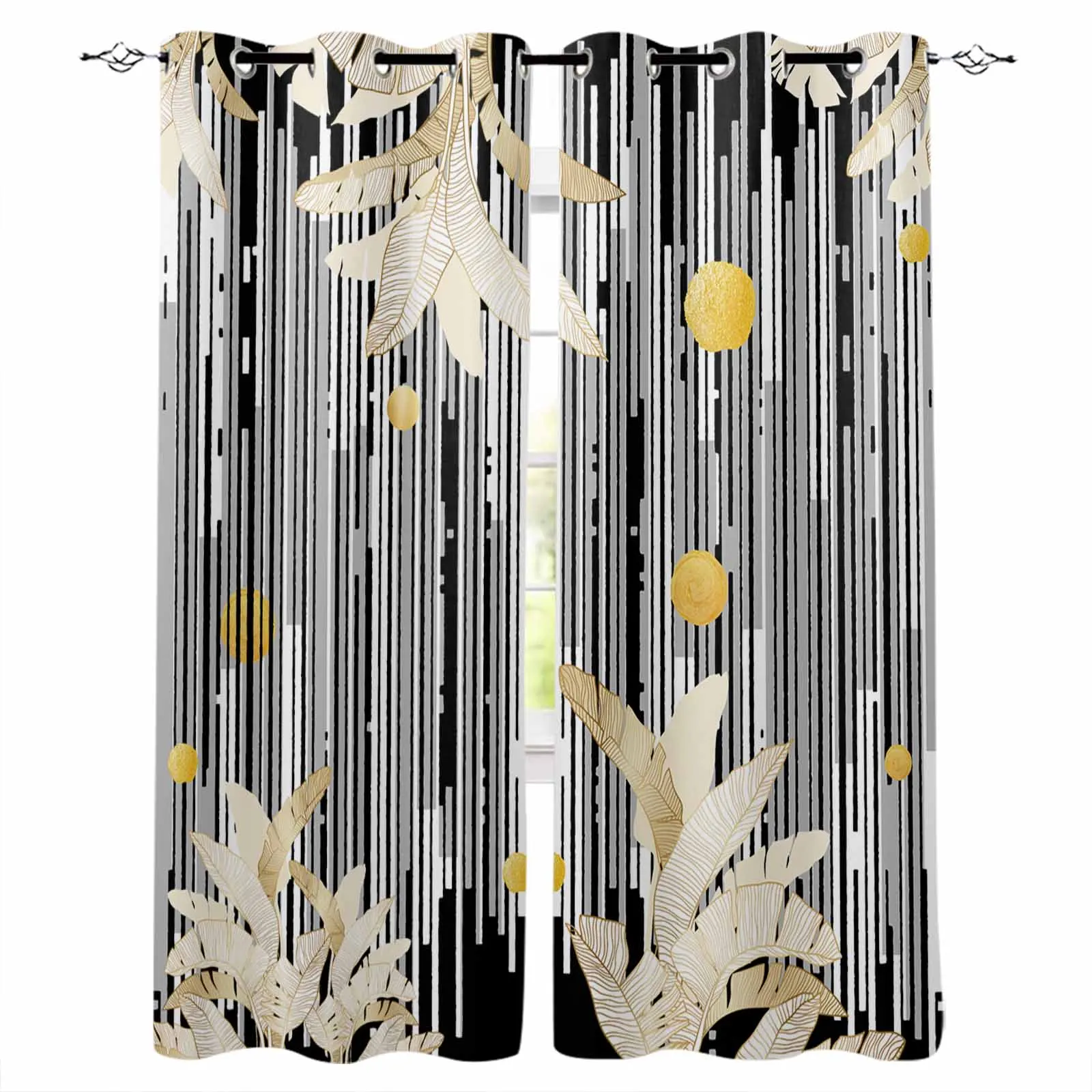 Abstract Black And White Leaves Living Room Bedroom Elegant Curtains For Kitchen The Room Window Treatments Drapes