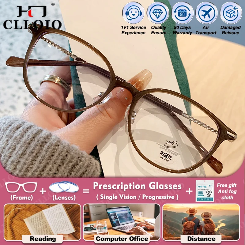 

CLLOIO Vintage Women Myopia Photochromic Prescription Glasses High Quality Anti Blue Ray Multifocal Optical Reading Eyeglasses