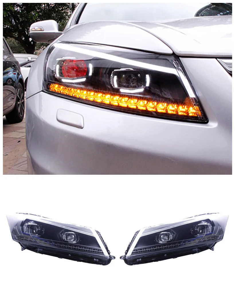 For Honda 8th generation 08-13 Accord headlight assembly modified LED daytime running lights angel eye lens xenon headlights