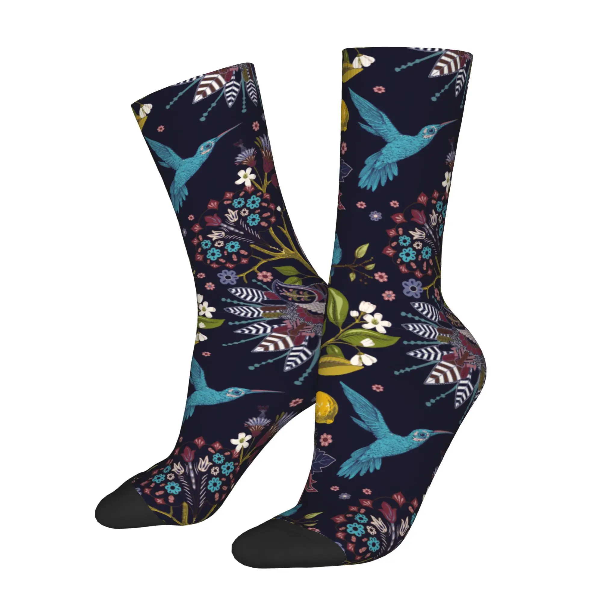 1pc Flowers Birds Printed Men's Socks  Novelty Hip Hop Harajuku Pattern Crew Sock Casual Gift
