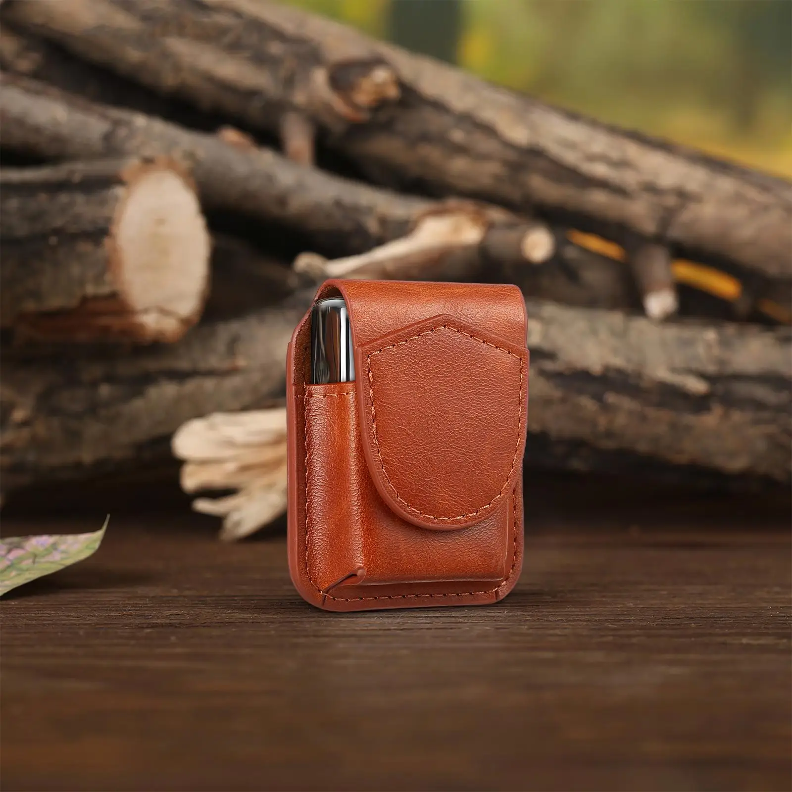 Brown Cigarette Lighter Cover Durable Lighter Protective Sleeve Compact Portable Storage Bag Household Accessories