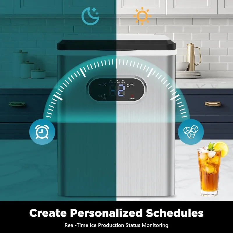 Ice Cube Maker Machine Countertop with 55lbs, 2.5L External Water Tank,2 Ways to Add Water,Auto-Cleaning,with Ice Scoop & Basket