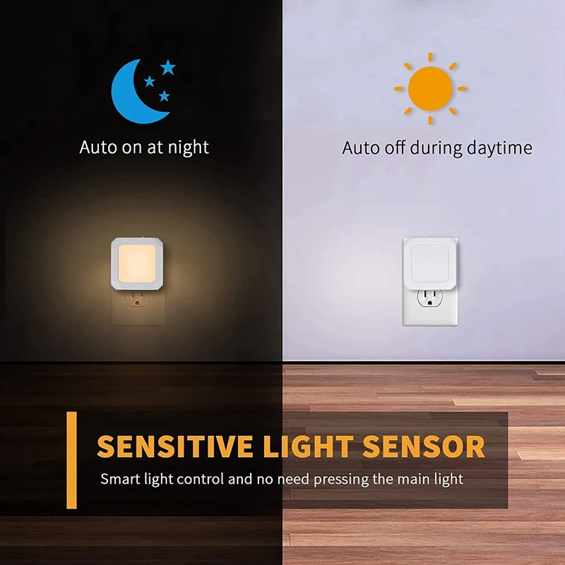 Luz nocturna de YO-LED para niños, enchufe de luz nocturna con Sensor Crepúsculo, brillo infinitamente ajustable, dormitorio, blanco cálido