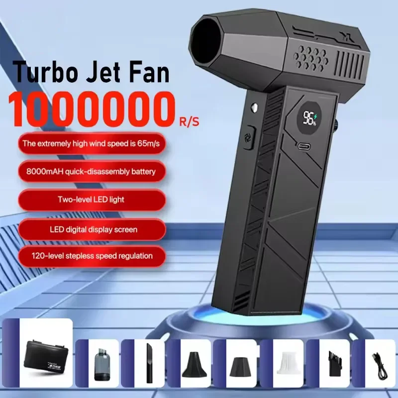 1000000RPM Turbo Jet Fan Powerful Air Blower Vacuum Dust Cleaner Brushless Motor Rechargeable Handheld Blower PC Tool