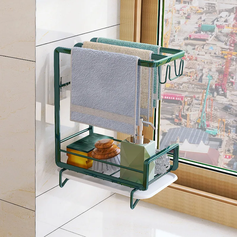 Rag Rack Kitchen Rack Dishcloth Sponge Storage Drain No Installation Required Wall Mounted Floor Standing Multifunction Rag Rack