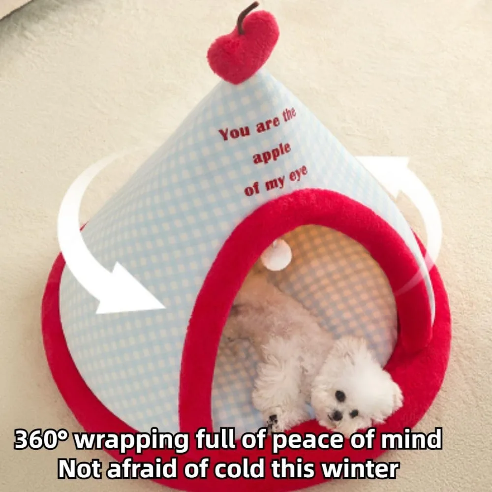 كهف سرير قطط قابل للطي، منزل قطط دافئ لفصل الشتاء، بيت مخبأ للكلاب، ومخبأ سرير الحيوانات الأليفة للكلاب المتوسطة باللون الأحمر #6