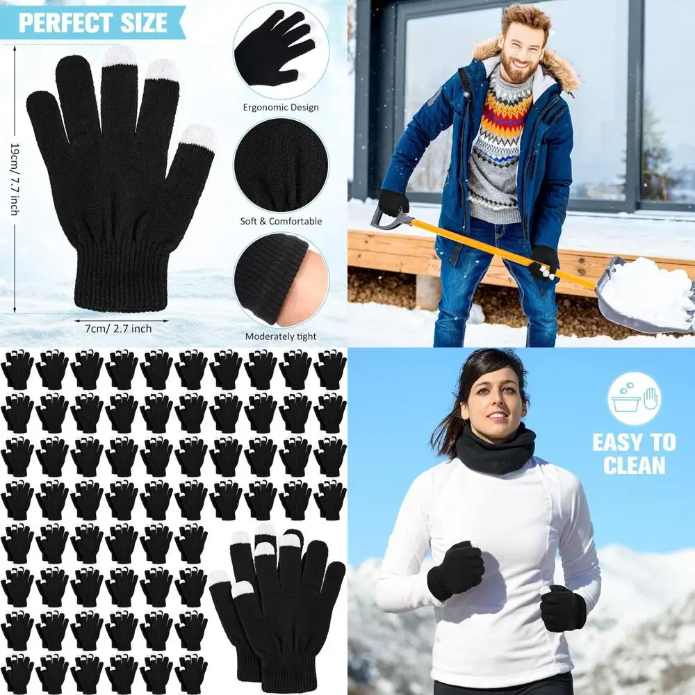 

Winter Warmth 80-Pair Magic Touchscreen Gloves in Black for Men & Women - Bulk Stretchy Unisex Gloves