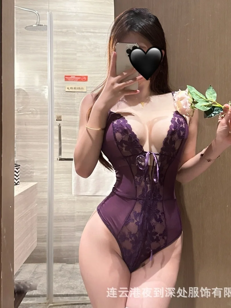Pure Desire, Sexy Queen, Spitze Hot Jumpsuit für Frauen Strampler Kleidung Body Suits Strickoberteil Transparent Mode Süß VRR3