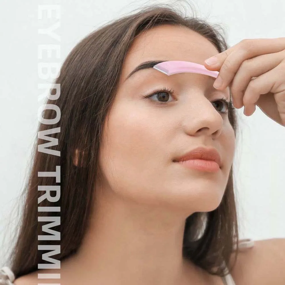 Gebogener mondförmiger gebogener Augenbrauenschneider, Gesichtshaarrasierer, Kratzschutz, gebogener Augenbrauenformer, Rasierer, ABS-Edelstahl