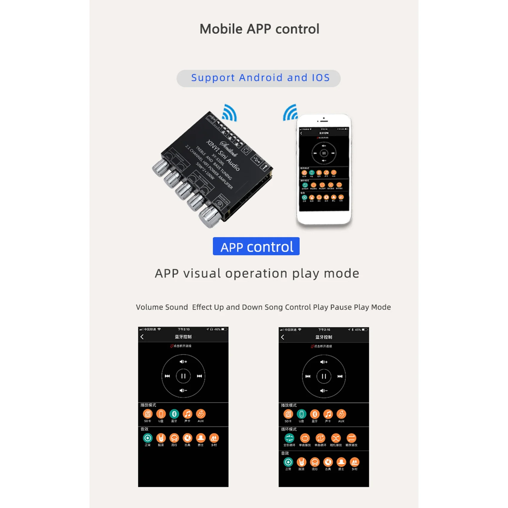 FULL-3X Bluetooth 5.0 2.1 Channel Power Audio Stereo Subwoofer Amplifier Board 50WX2+100W Speaker AMP XY-S100L