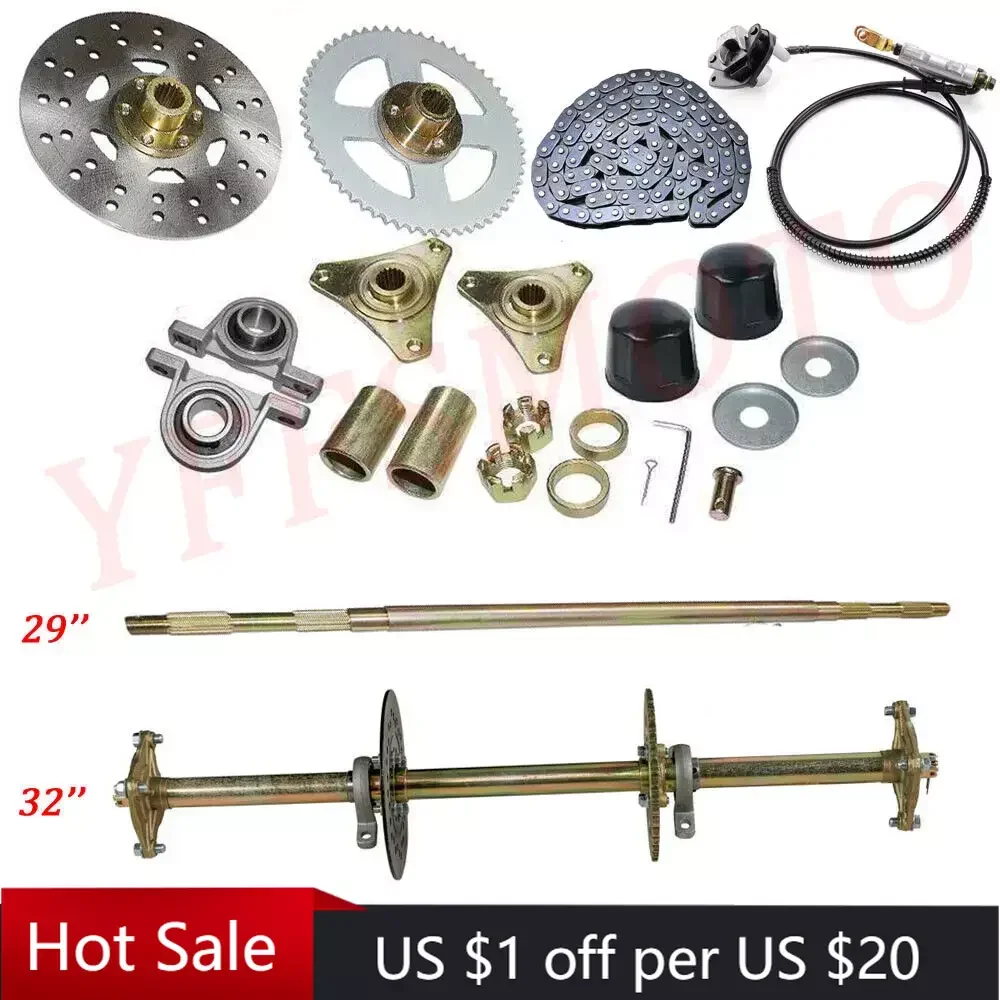 

29" 32" Go Kart Rear Live Axle Kit Sprocket Brake Caliper Wheel Hub Assembly Bicycle ATV 4 Stroke Engines 50cc 70cc 90cc ATV