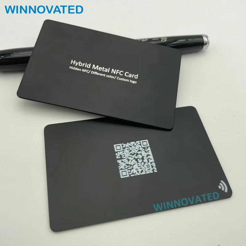 10 0.pieces.Custom.Customized Writable Hybrid Hidden Chip Matte Black Contactless RFID NFC Metal Business Cardsa