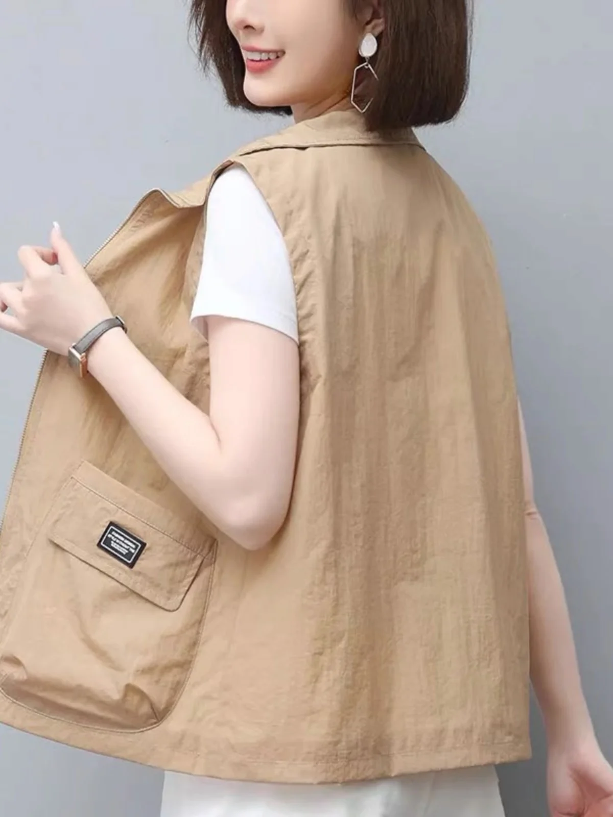 

Женская свободная повседневная летняя новинка: жилет-накидка для защиты от солнца с воротником на молнии