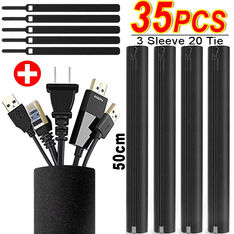 

Zipper Cable Sleeve Cord Organizer with Zippers Cables Protector for PC Computer TV Cord Management Wrap Cover Wire Organizers