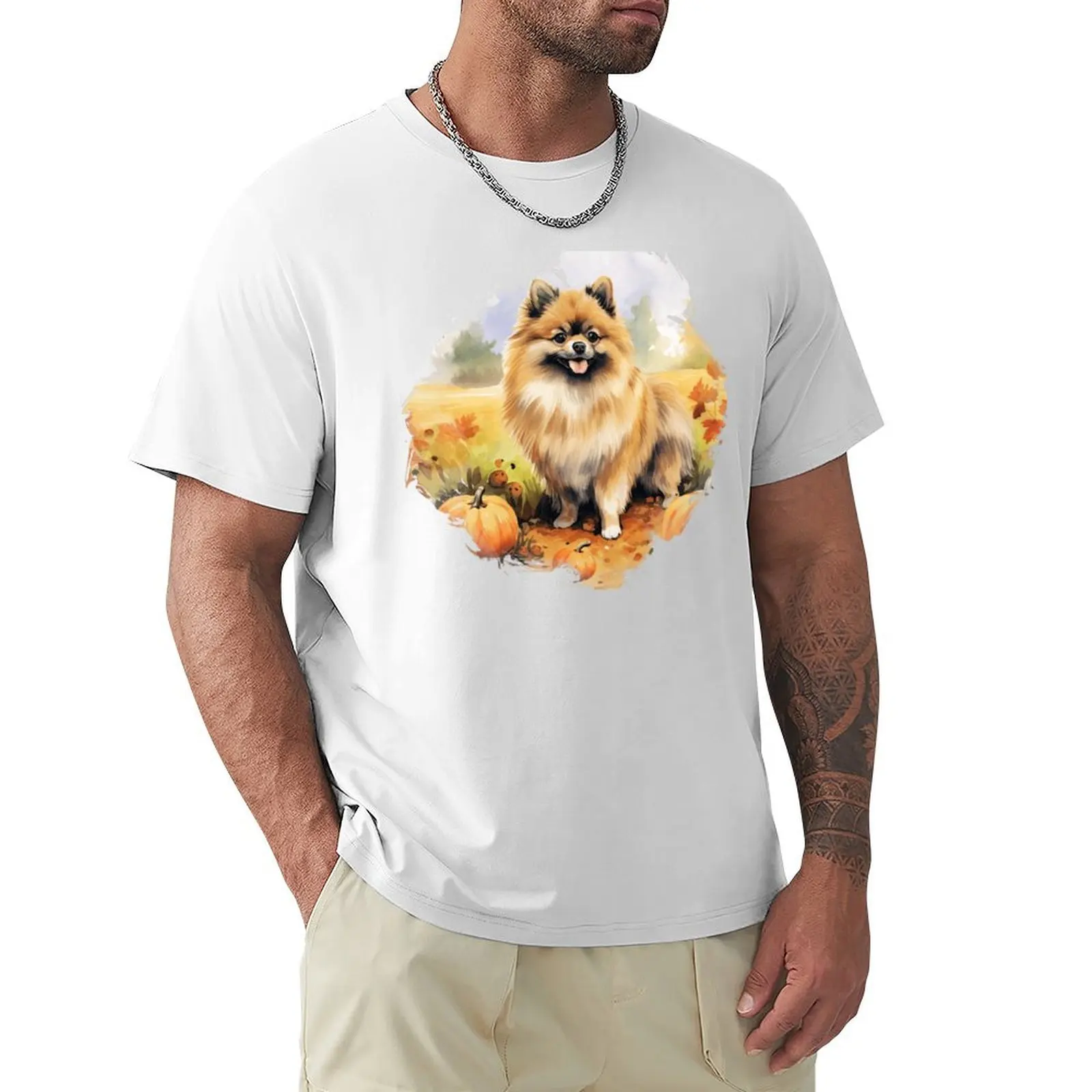 Fall Pomeranian Illustration T-Shirt blacks customs design your own mens graphic t-shirts anime