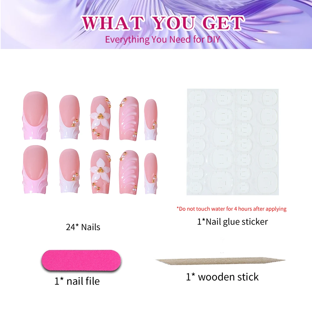 24 pièces par boîte. Ongles pr - Pressed Flower Art avis et prix