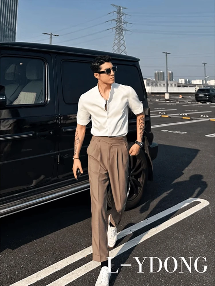 

Новая мужская рубашка в китайском стиле с воротником-стойкой, в британском преппи-стиле, с широкими плечами, белая, приталенная, дышащая, стандартного кроя