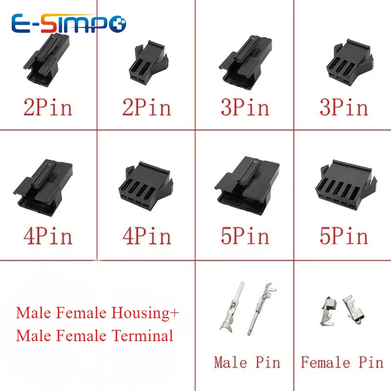 10set/200pcs SM 2.54mm Pitch 2/3/4/5Pin Male Female Head Plug Housing Pin Header Crimp Terminals Connector SM-2P SM-2R