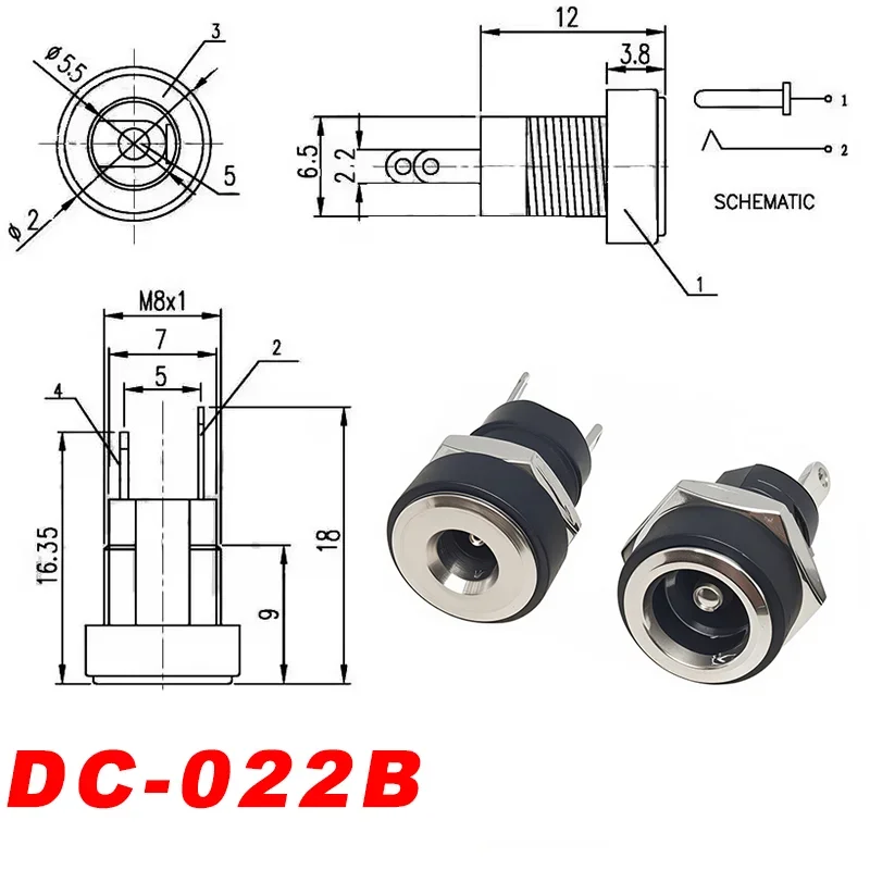 10Pairs DC Power Socket 5.5x2.1mm 5.5x2.5mm Female Jack Panel Mount DC Power Plug DC Connector