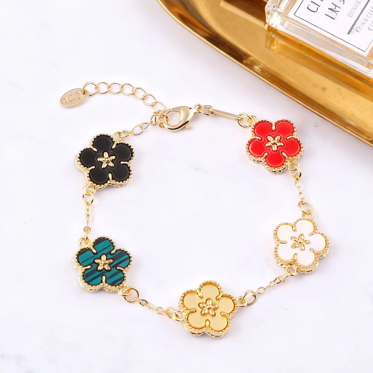 1 Double-Sided Colorful Lucky Five-Leaf Flower Simple and Versatile Women's Bracelet