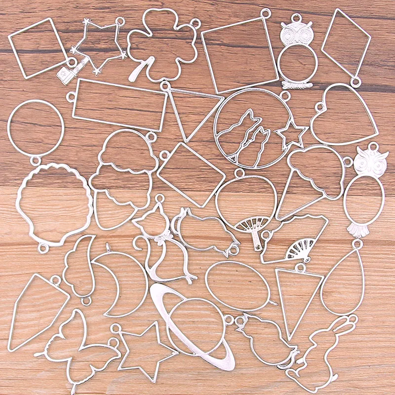 30g 50g Random 10-40 Styles 6 Color Geometric Figure Charm Hollow Glue Blank Pendant Tray Bezel DIY Handmade Necklace Make