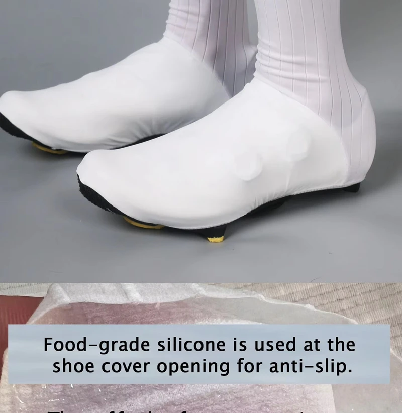 1pair White Cycling Overshoes Windproof Waterproof Aero Riding Shoe Covers Breathable Elastic Rubber Protective Cycling Gear