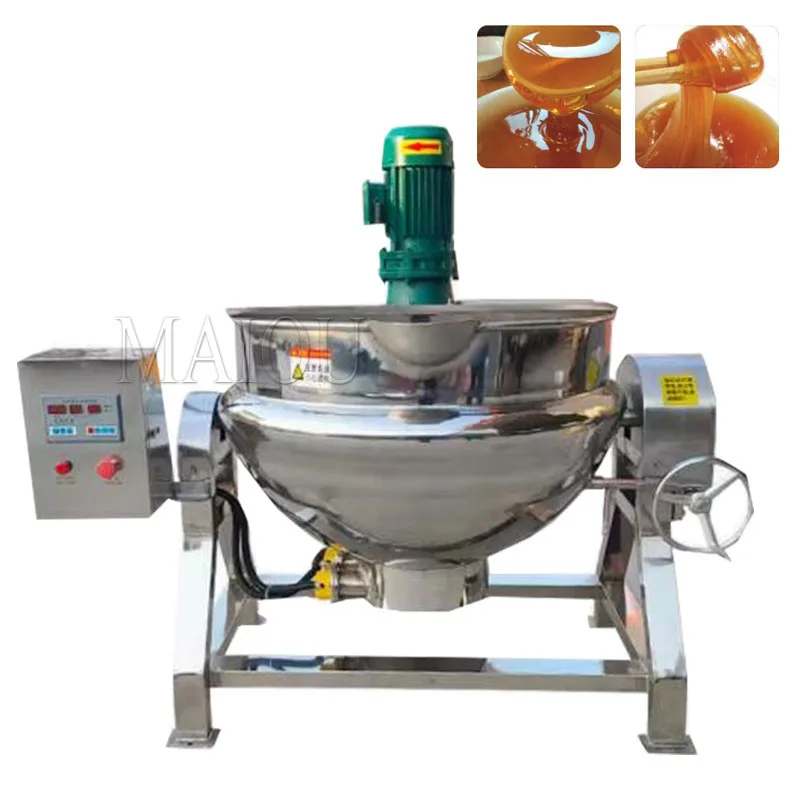 

Electric Tilt Fruit Jams Mixing Machine Jacketed Kettle Cooker Pot With Stirrer Industrial Steam Heating Sandwich Boiler