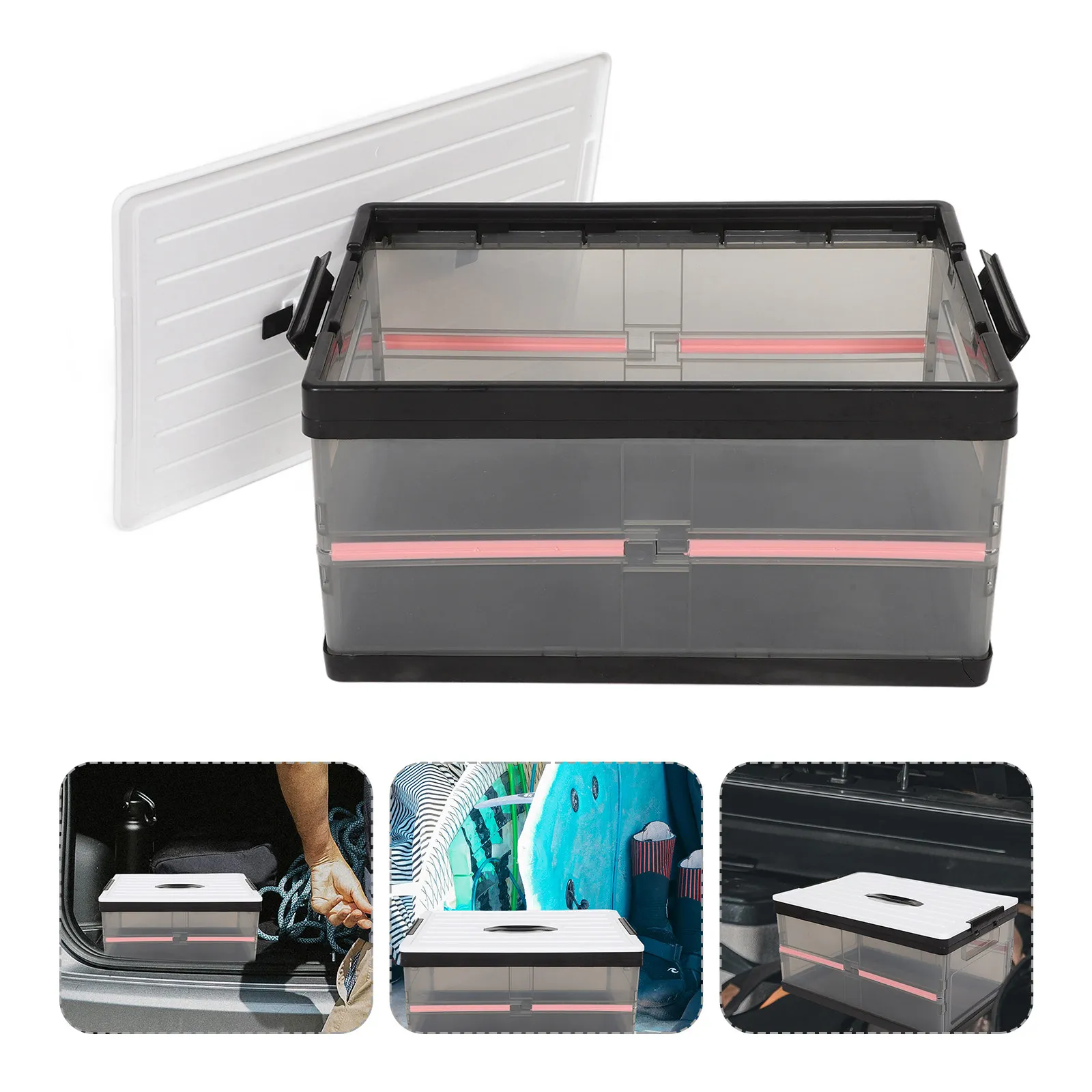 

Large Capacity Foldable Car Trunk Organizer Clear Transparent Storage Box Versatile Camping Grocery Car Interior Organizer