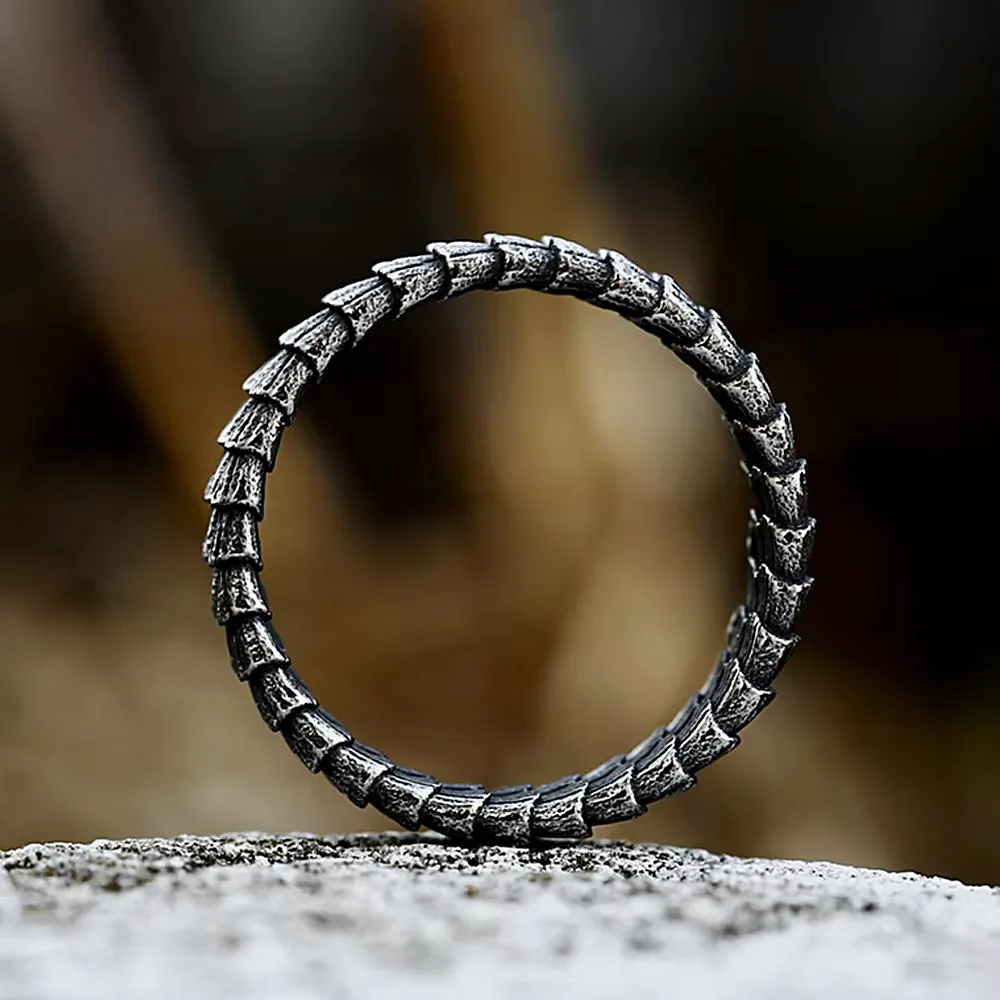 Men's Vintage Dragon Scale Ring 316L Stainless Steel Gothic Punk Band Unisex Oxidized Silver Biker Hip Hop Amulet Jewelry Gift - view 5