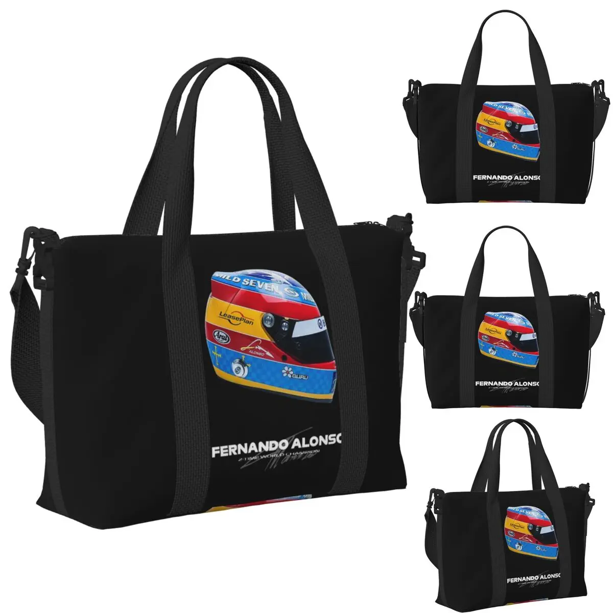 

Fernando Alonso Helmet Beach Travel Bag Large Capacity Tote Bags for Gym Yoga Women Shopping Duffle Shoulder Bag
