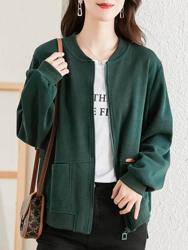 

Свободная длинная женская бейсбольная куртка с воротником-стойкой, повседневная удобная верхняя одежда для поездок на работу, с застежкой-молнией