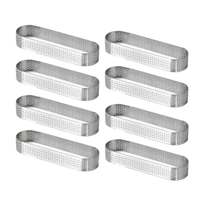 

AB15-8Pcs Silver Oval Tartlet Molds French Dessert Mousse Fruit Pie Tart Ring Quiche Cake Mold, Stainless Steel Tart Mousse Ring