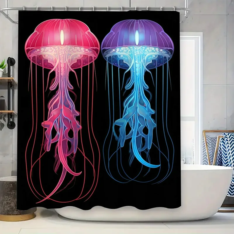 Vibrant Jellyfish Shower Curtain Set Pink Blue LED Light Up Bath Decor Customized Size Available for Home Decoration in Modern C